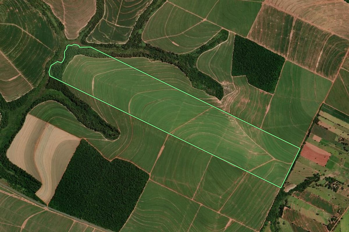 Imagem de satélite do imóvel rural em Tuneiras do Oeste (PR), com o contorno declarado no CAR desenhado por cima.