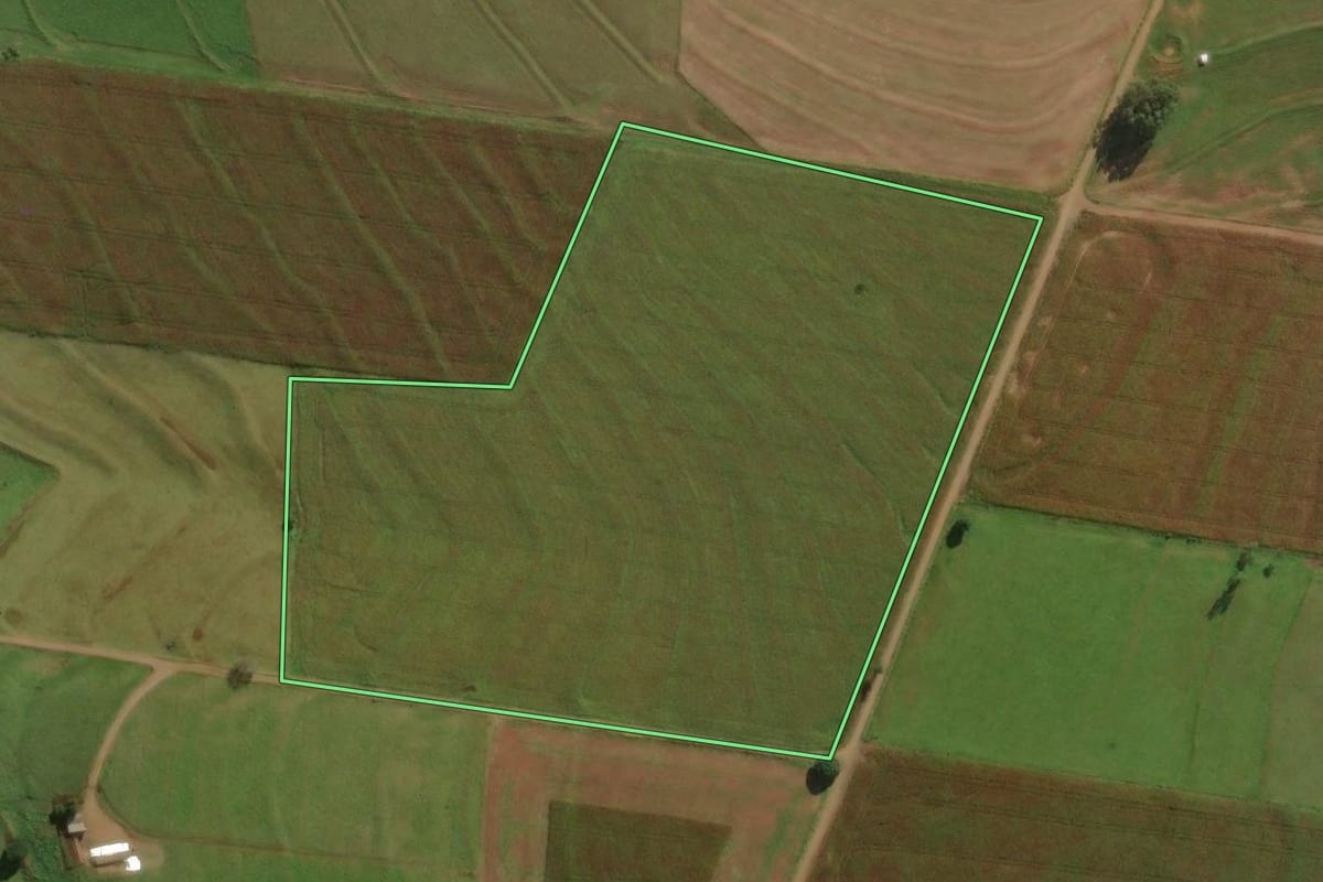 Imagem de satélite do imóvel rural em Tuneiras do Oeste (PR), com o contorno declarado no CAR desenhado por cima.