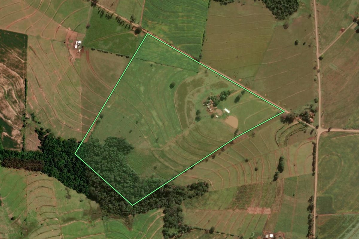 Imagem de satélite do imóvel rural em Tuneiras do Oeste (PR), com o contorno declarado no CAR desenhado por cima.