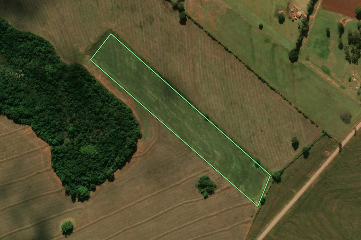 Imagem de satélite do imóvel rural em Tuneiras do Oeste (PR), com o contorno declarado no CAR desenhado por cima.
