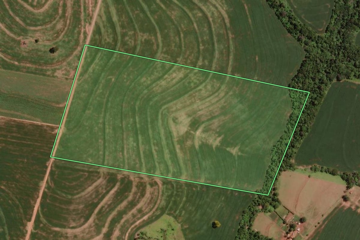 Imagem de satélite do imóvel rural em Tuneiras do Oeste (PR), com o contorno declarado no CAR desenhado por cima.