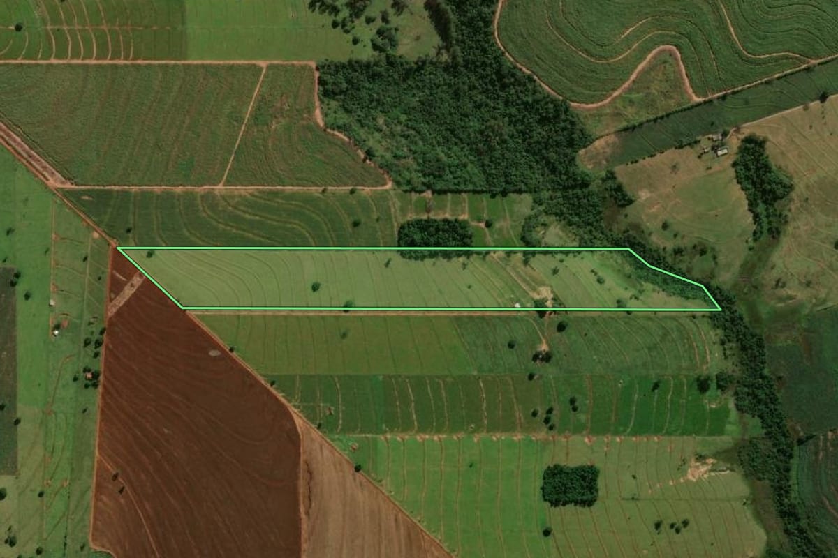 Imagem de satélite do imóvel rural em Tuneiras do Oeste (PR), com o contorno declarado no CAR desenhado por cima.