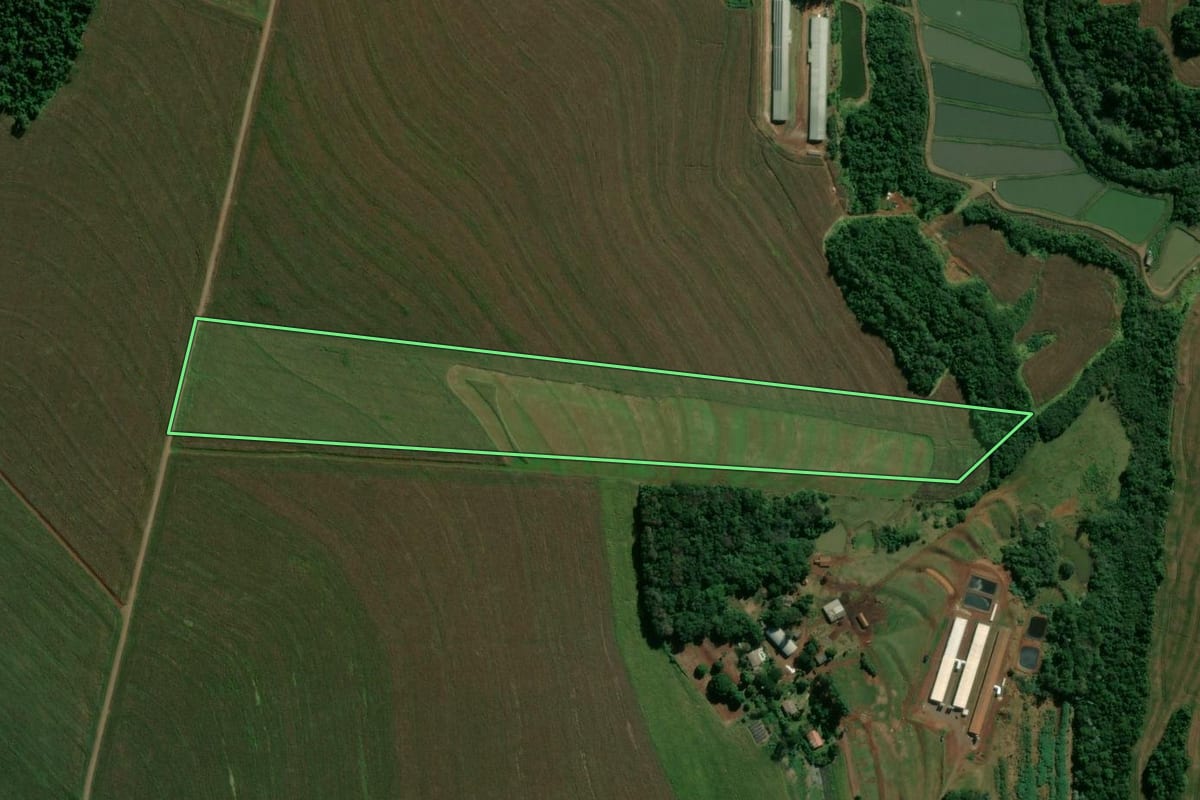 Imagem de satélite do imóvel rural em Tupãssi (PR), com o contorno declarado no CAR desenhado por cima.