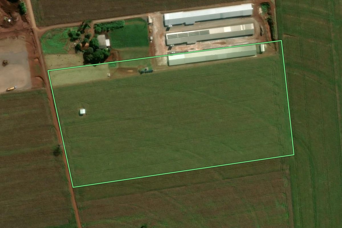 Imagem de satélite do imóvel rural em Tupãssi (PR), com o contorno declarado no CAR desenhado por cima.