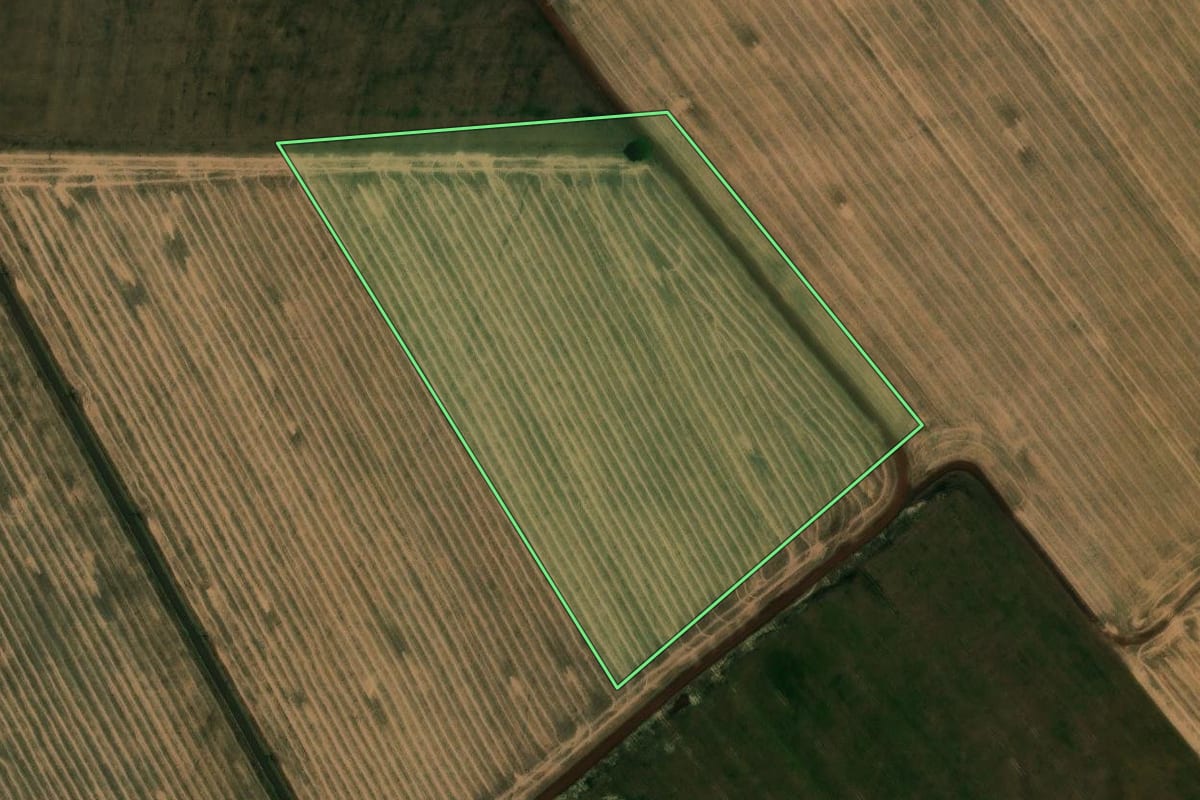 Imagem de satélite do imóvel rural em Tupãssi (PR), com o contorno declarado no CAR desenhado por cima.