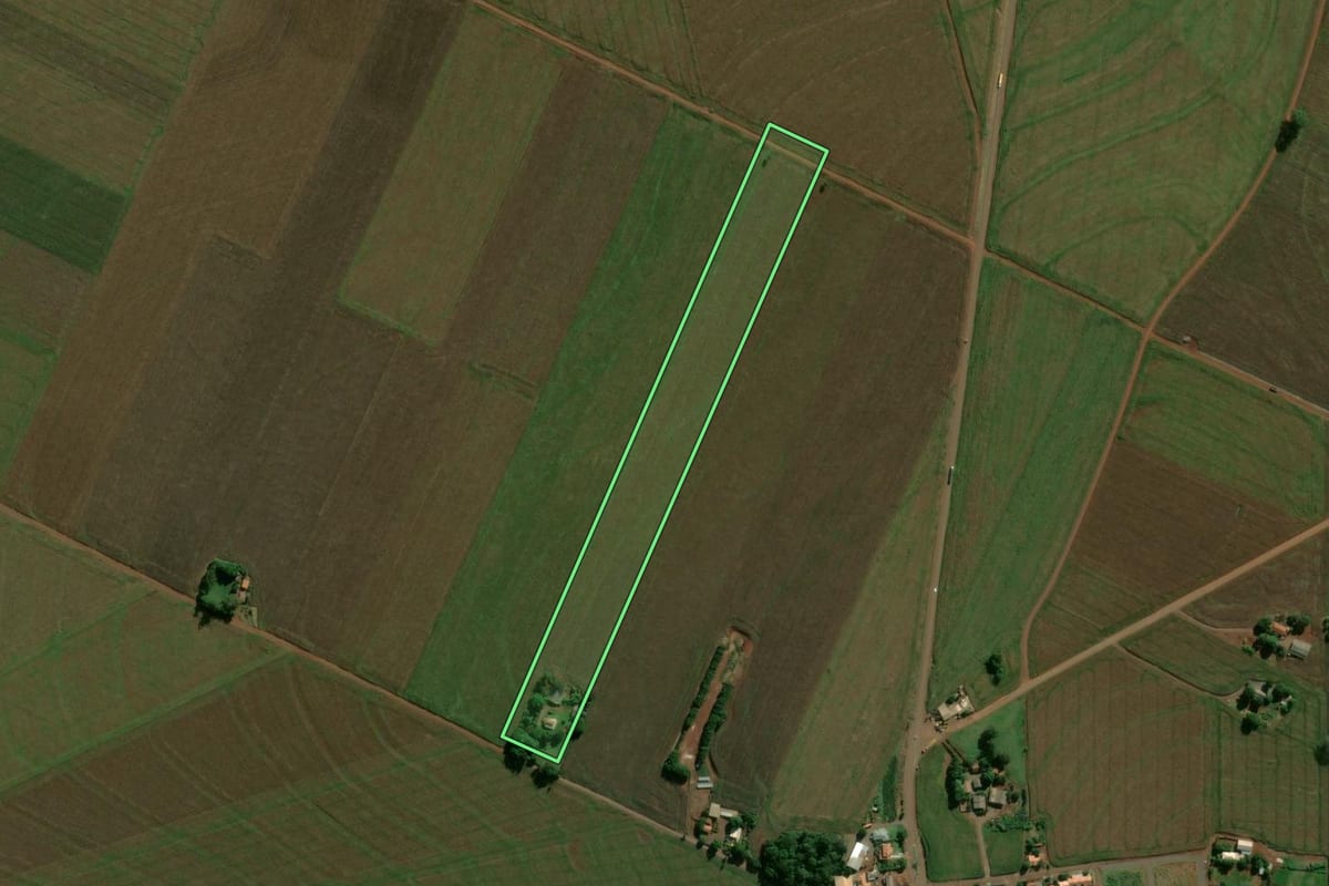 Imagem de satélite do imóvel rural em Tupãssi (PR), com o contorno declarado no CAR desenhado por cima.