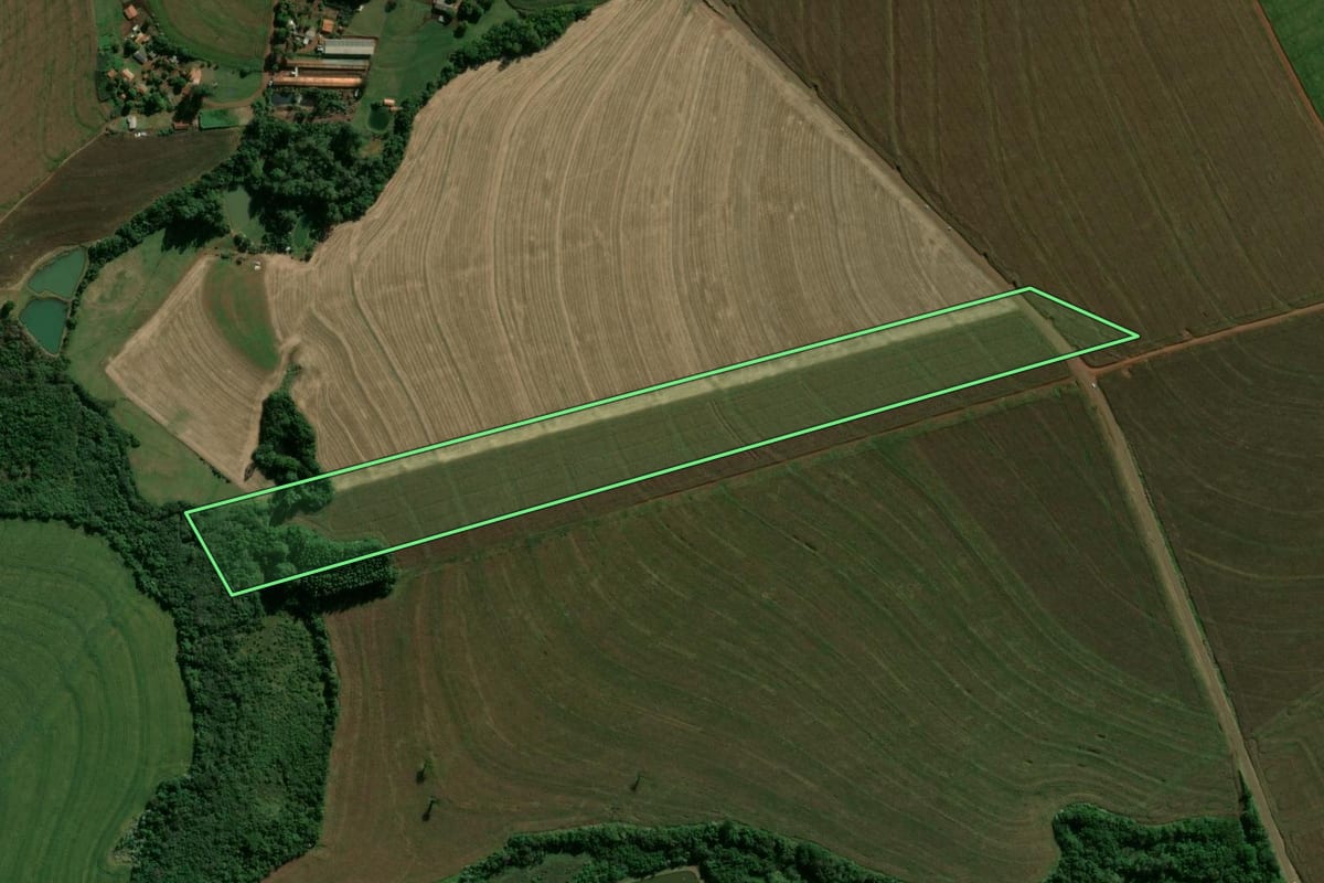 Imagem de satélite do imóvel rural em Tupãssi (PR), com o contorno declarado no CAR desenhado por cima.