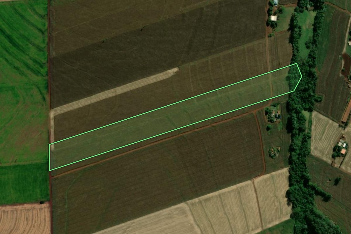 Imagem de satélite do imóvel rural em Tupãssi (PR), com o contorno declarado no CAR desenhado por cima.