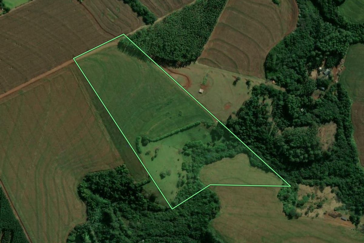 Imagem de satélite do imóvel rural em Tupãssi (PR), com o contorno declarado no CAR desenhado por cima.