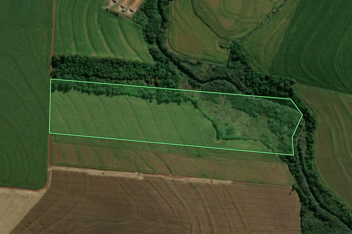 Imagem de satélite do imóvel rural em Tupãssi (PR), com o contorno declarado no CAR desenhado por cima.