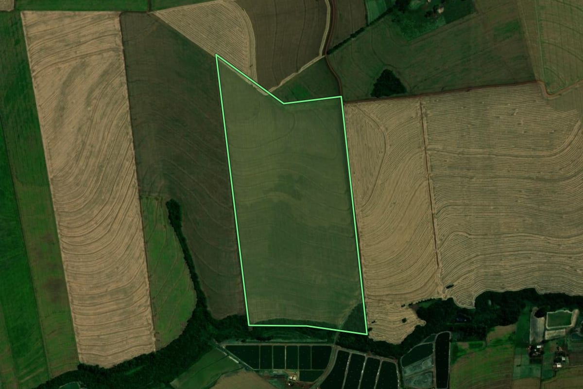 Imagem de satélite do imóvel rural em Tupãssi (PR), com o contorno declarado no CAR desenhado por cima.