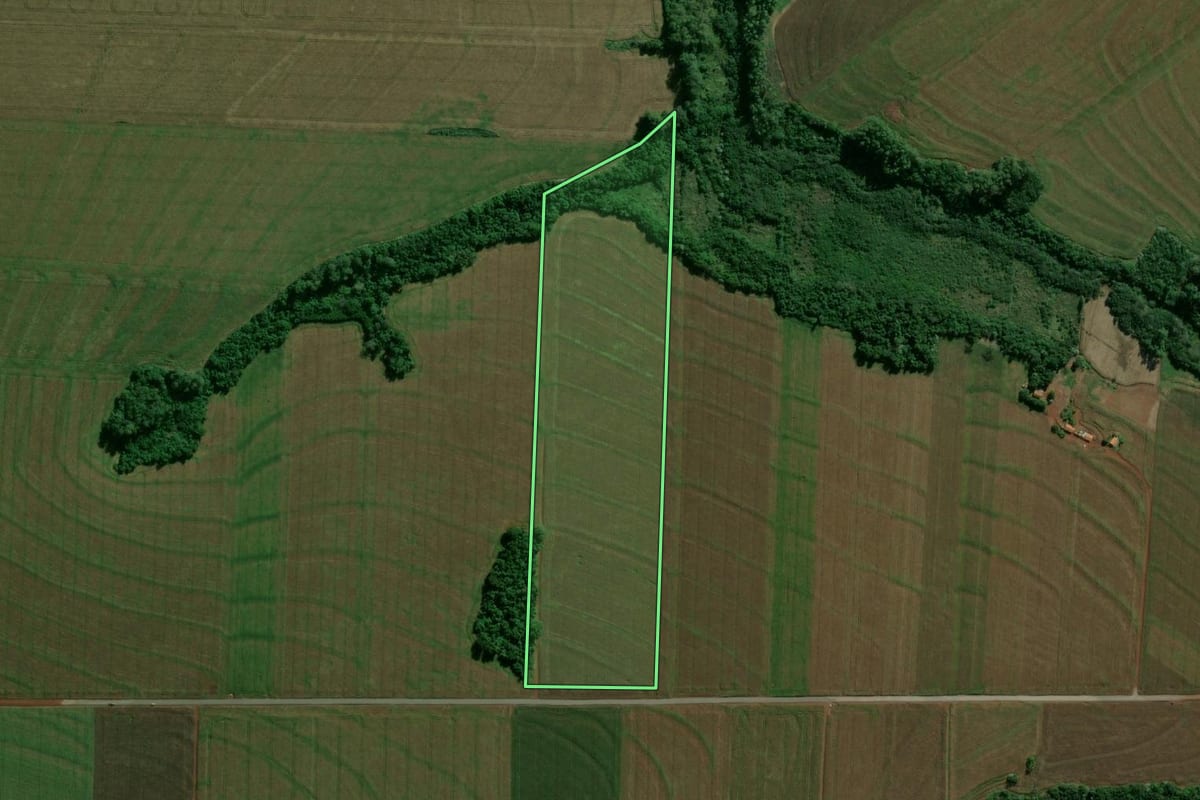 Imagem de satélite do imóvel rural em Tupãssi (PR), com o contorno declarado no CAR desenhado por cima.
