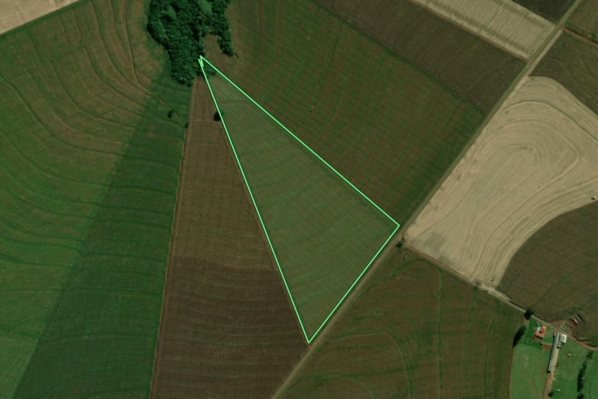Imagem de satélite do imóvel rural em Tupãssi (PR), com o contorno declarado no CAR desenhado por cima.