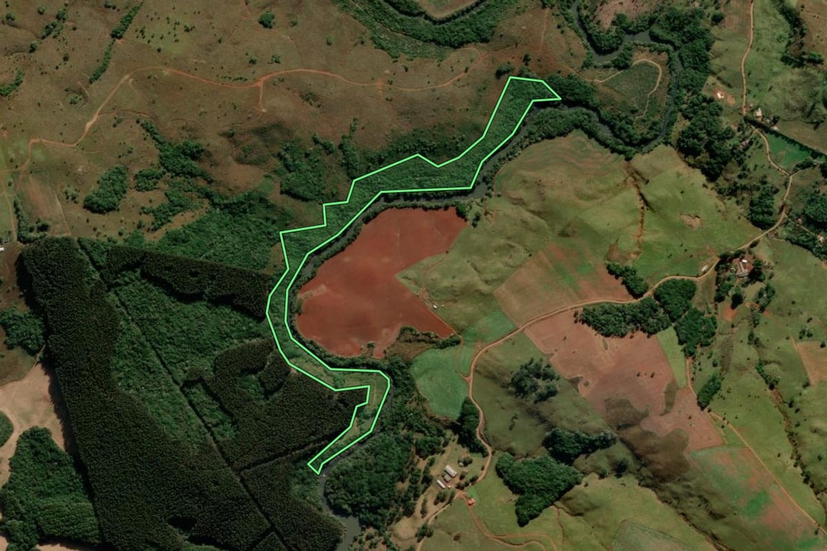 Imagem de satélite do imóvel rural em Turvo (PR), com o contorno declarado no CAR desenhado por cima.