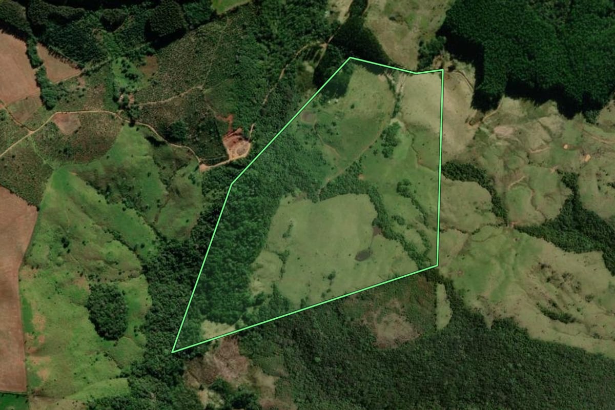 Imagem de satélite do imóvel rural em Turvo (PR), com o contorno declarado no CAR desenhado por cima.