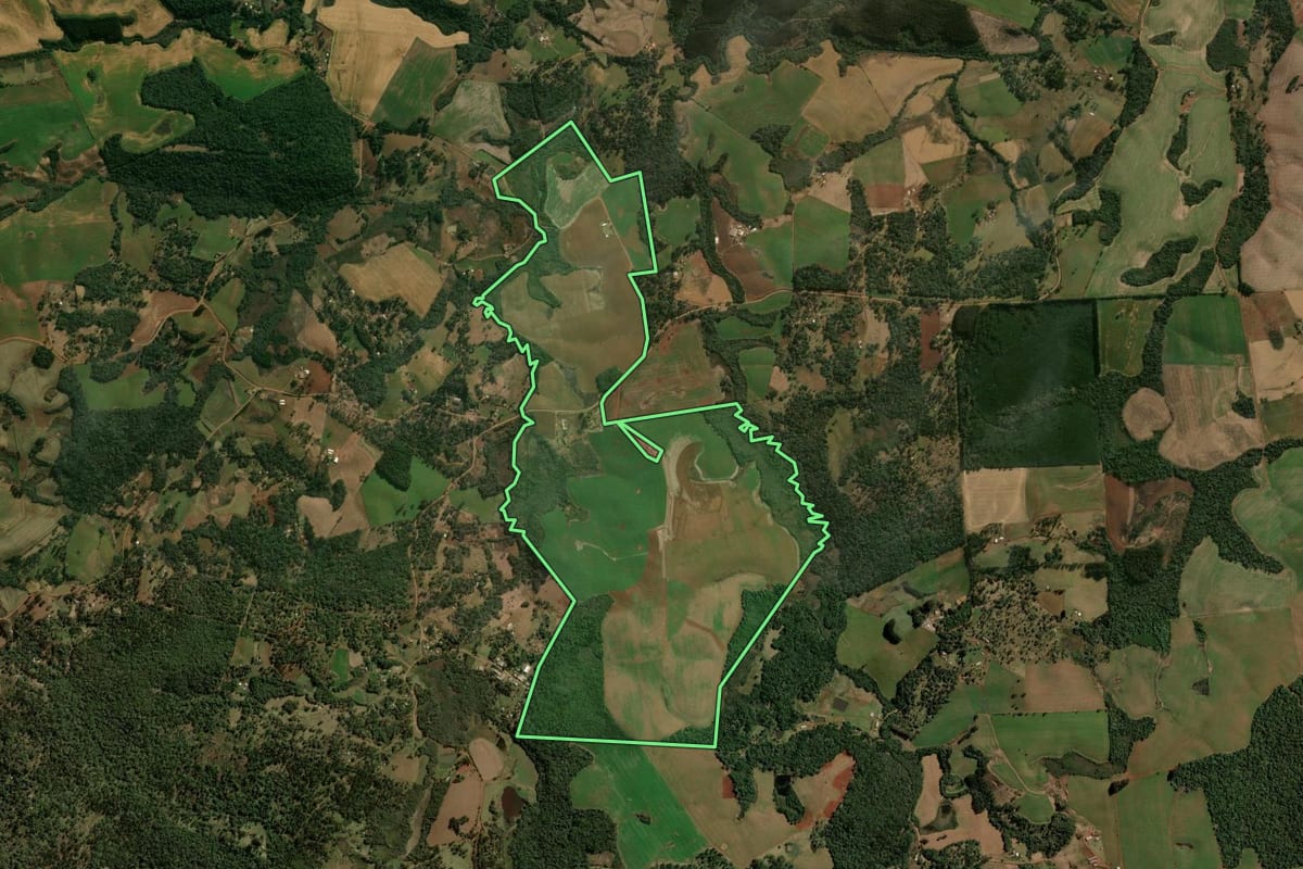 Imagem de satélite do imóvel rural em Turvo (PR), com o contorno declarado no CAR desenhado por cima.