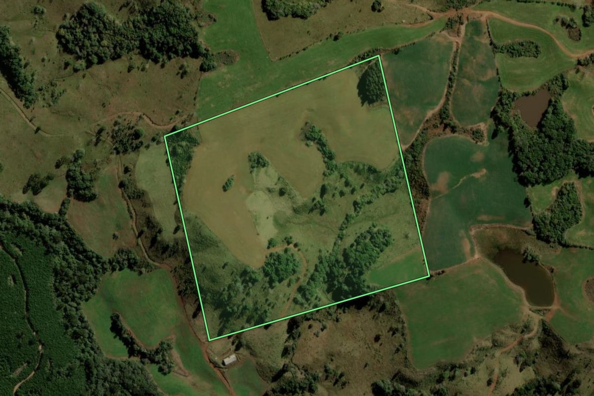 Imagem de satélite do imóvel rural em Turvo (PR), com o contorno declarado no CAR desenhado por cima.