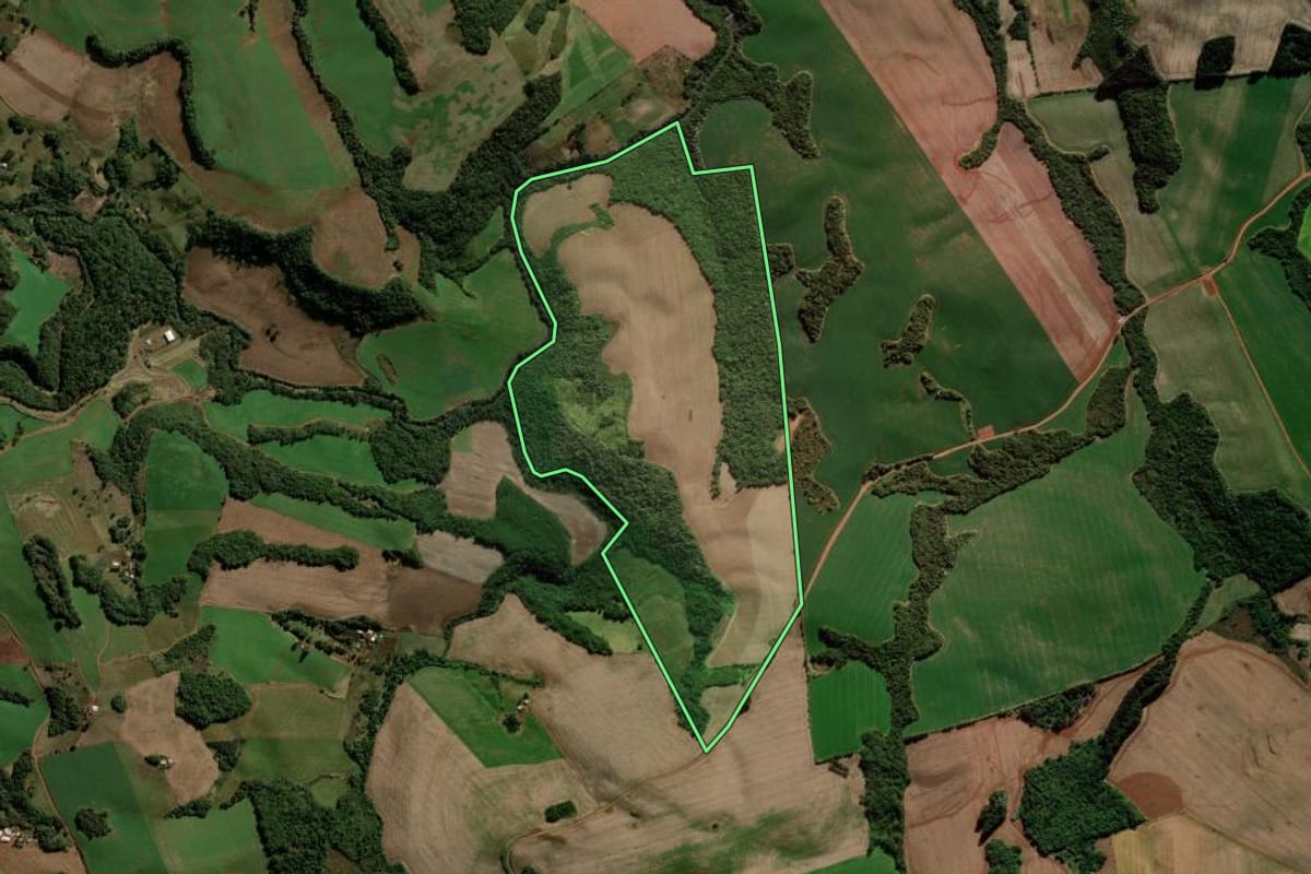 Imagem de satélite do imóvel rural em Turvo (PR), com o contorno declarado no CAR desenhado por cima.