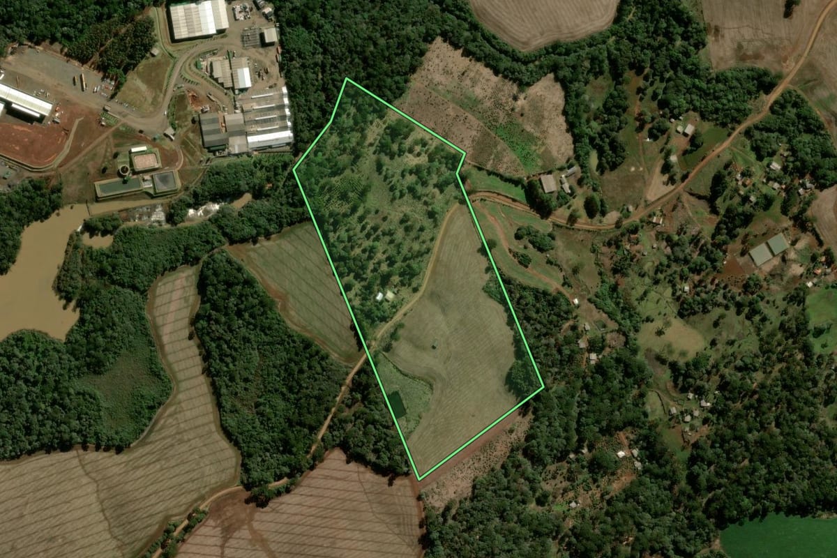 Imagem de satélite do imóvel rural em Turvo (PR), com o contorno declarado no CAR desenhado por cima.
