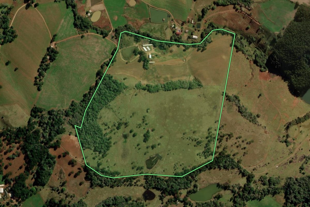 Imagem de satélite do imóvel rural em Turvo (PR), com o contorno declarado no CAR desenhado por cima.