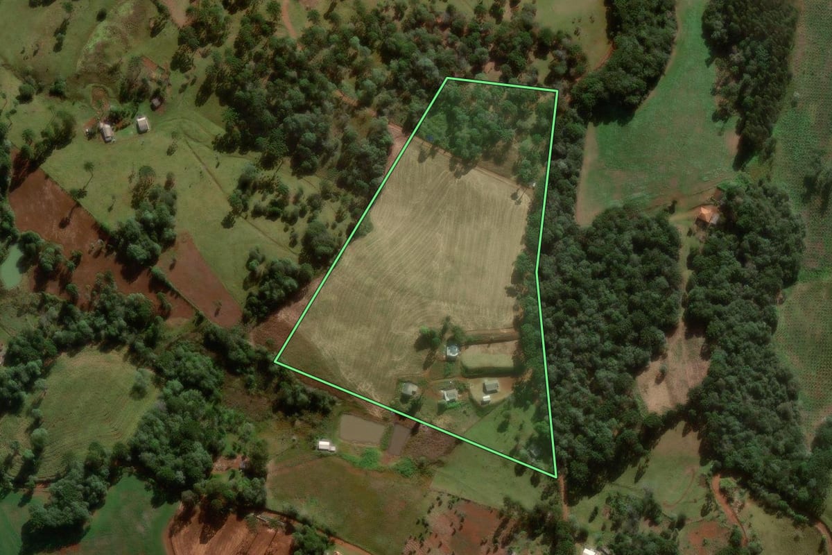Imagem de satélite do imóvel rural em Turvo (PR), com o contorno declarado no CAR desenhado por cima.