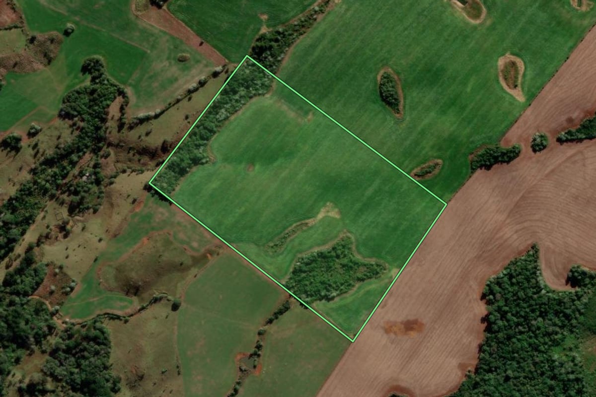 Imagem de satélite do imóvel rural em Turvo (PR), com o contorno declarado no CAR desenhado por cima.