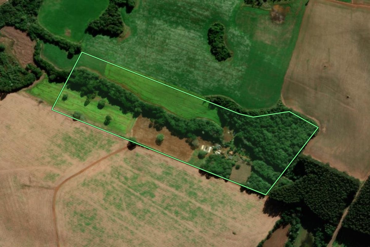 Imagem de satélite do imóvel rural em Turvo (PR), com o contorno declarado no CAR desenhado por cima.