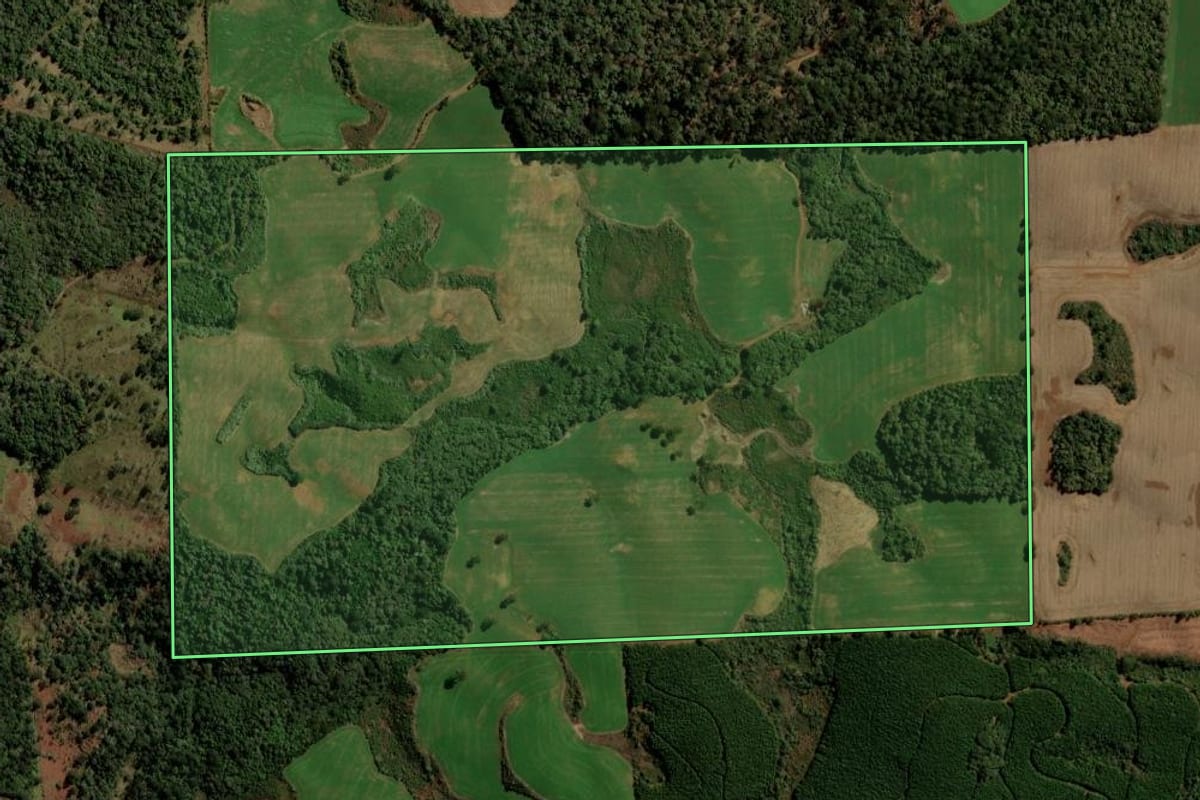Imagem de satélite do imóvel rural em Turvo (PR), com o contorno declarado no CAR desenhado por cima.