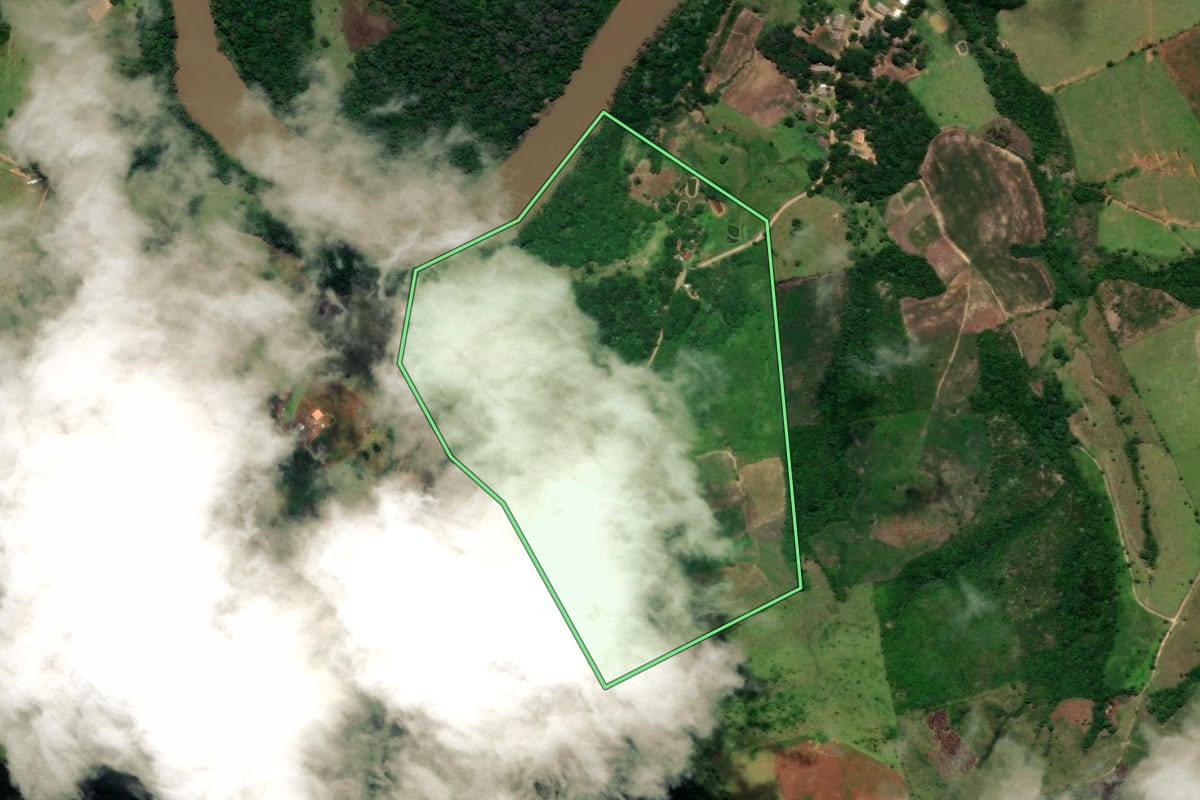 Imagem de satélite do imóvel rural em Turvo (PR), com o contorno declarado no CAR desenhado por cima.