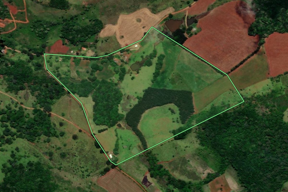 Imagem de satélite do imóvel rural em Turvo (PR), com o contorno declarado no CAR desenhado por cima.