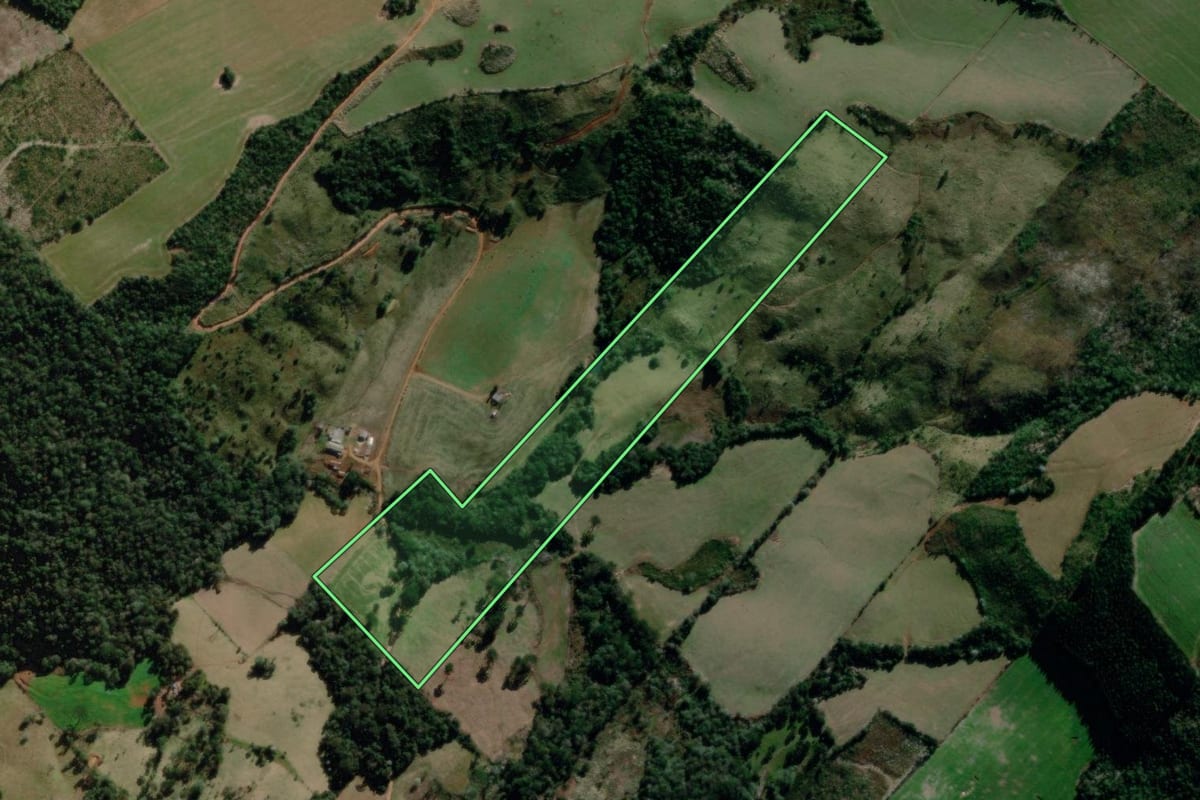 Imagem de satélite do imóvel rural em Turvo (PR), com o contorno declarado no CAR desenhado por cima.