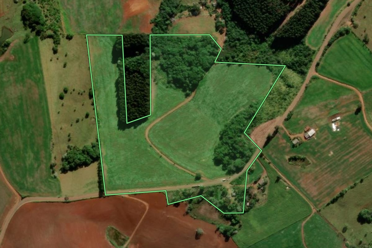 Imagem de satélite do imóvel rural em Turvo (PR), com o contorno declarado no CAR desenhado por cima.