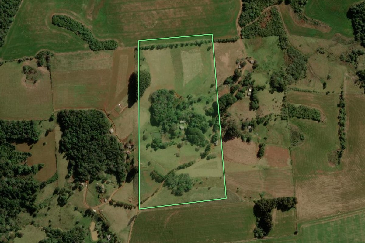Imagem de satélite do imóvel rural em Turvo (PR), com o contorno declarado no CAR desenhado por cima.