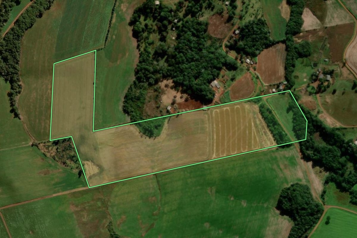 Imagem de satélite do imóvel rural em Turvo (PR), com o contorno declarado no CAR desenhado por cima.