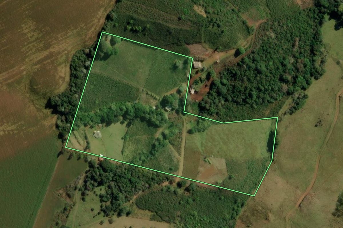 Imagem de satélite do imóvel rural em Turvo (PR), com o contorno declarado no CAR desenhado por cima.