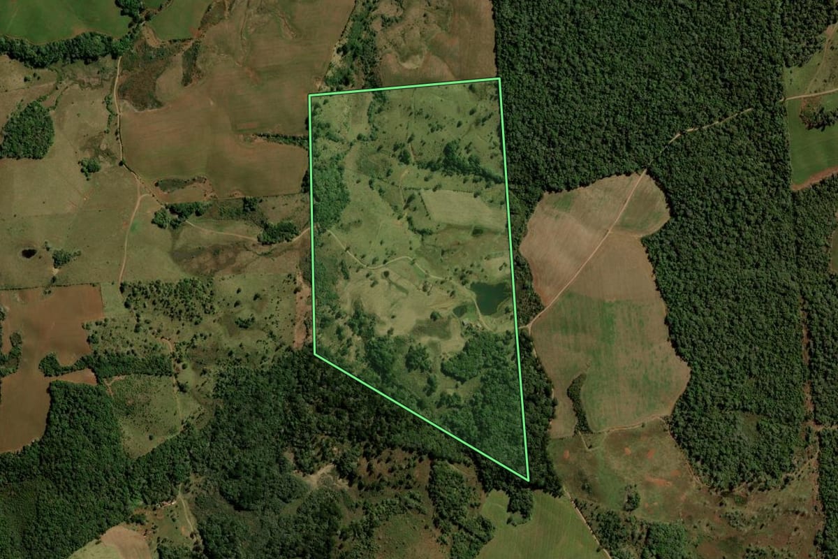 Imagem de satélite do imóvel rural em Turvo (PR), com o contorno declarado no CAR desenhado por cima.