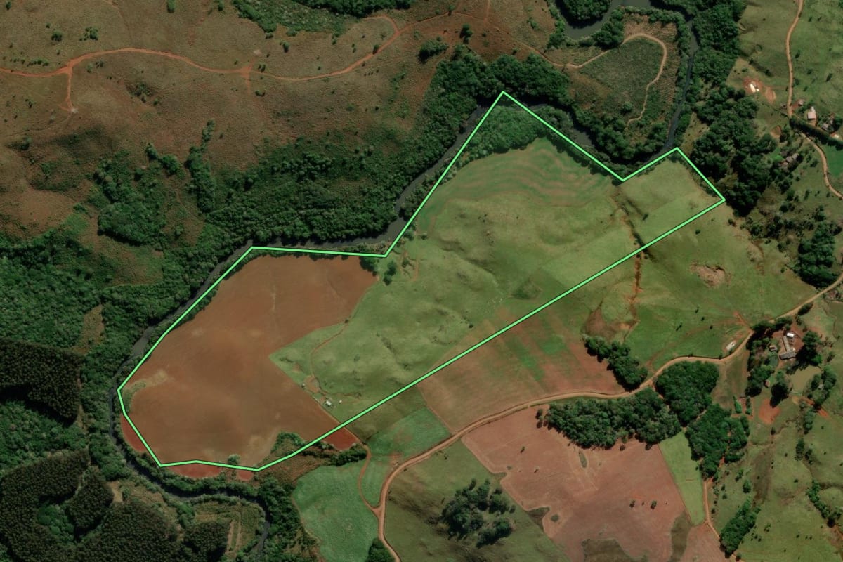 Imagem de satélite do imóvel rural em Turvo (PR), com o contorno declarado no CAR desenhado por cima.