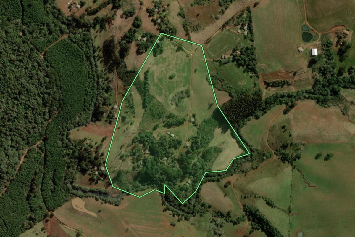 Imagem de satélite do imóvel rural em Turvo (PR), com o contorno declarado no CAR desenhado por cima.