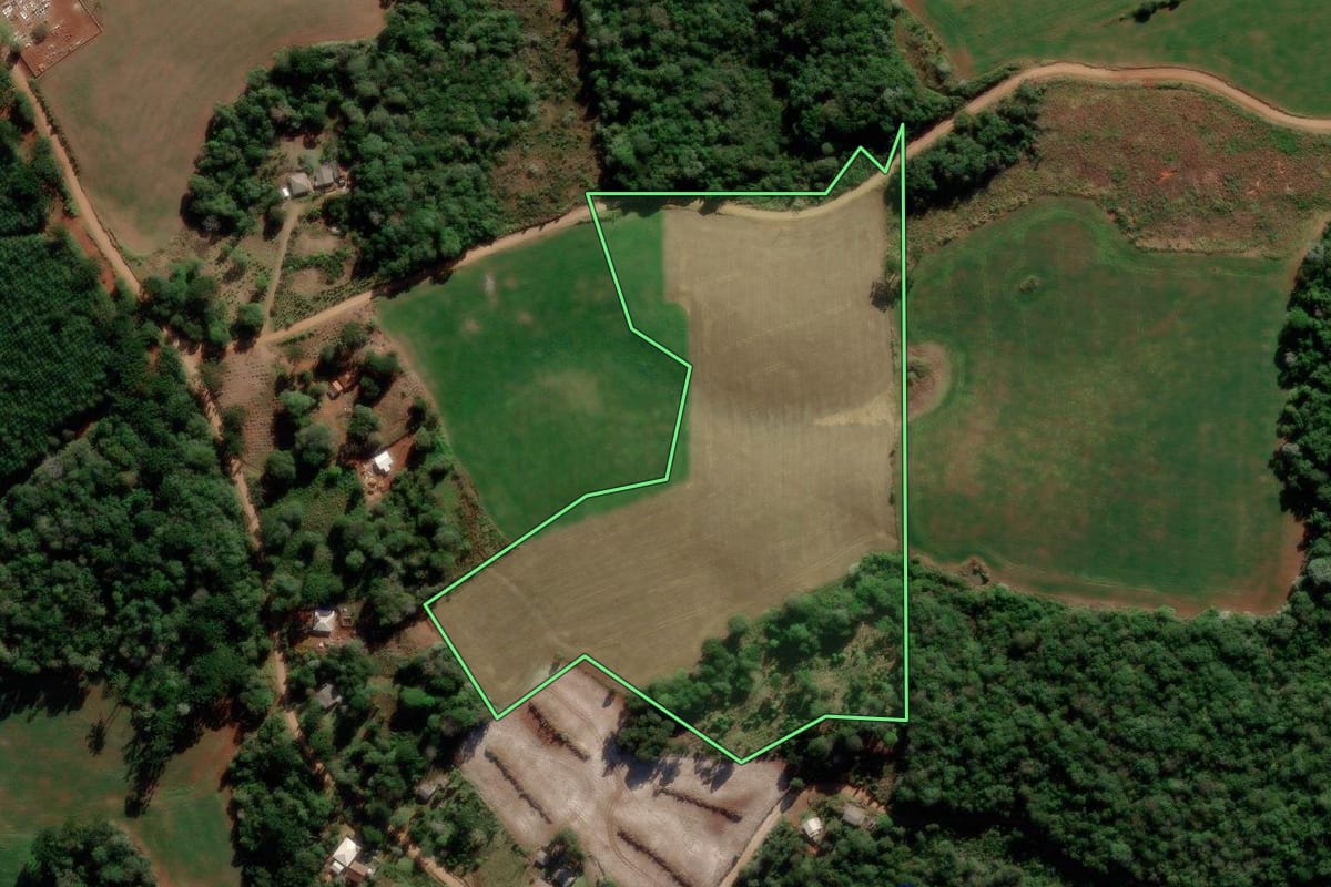 Imagem de satélite do imóvel rural em Turvo (PR), com o contorno declarado no CAR desenhado por cima.