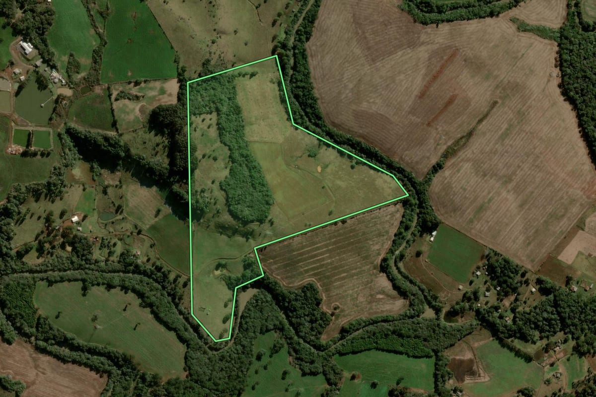 Imagem de satélite do imóvel rural em Turvo (PR), com o contorno declarado no CAR desenhado por cima.