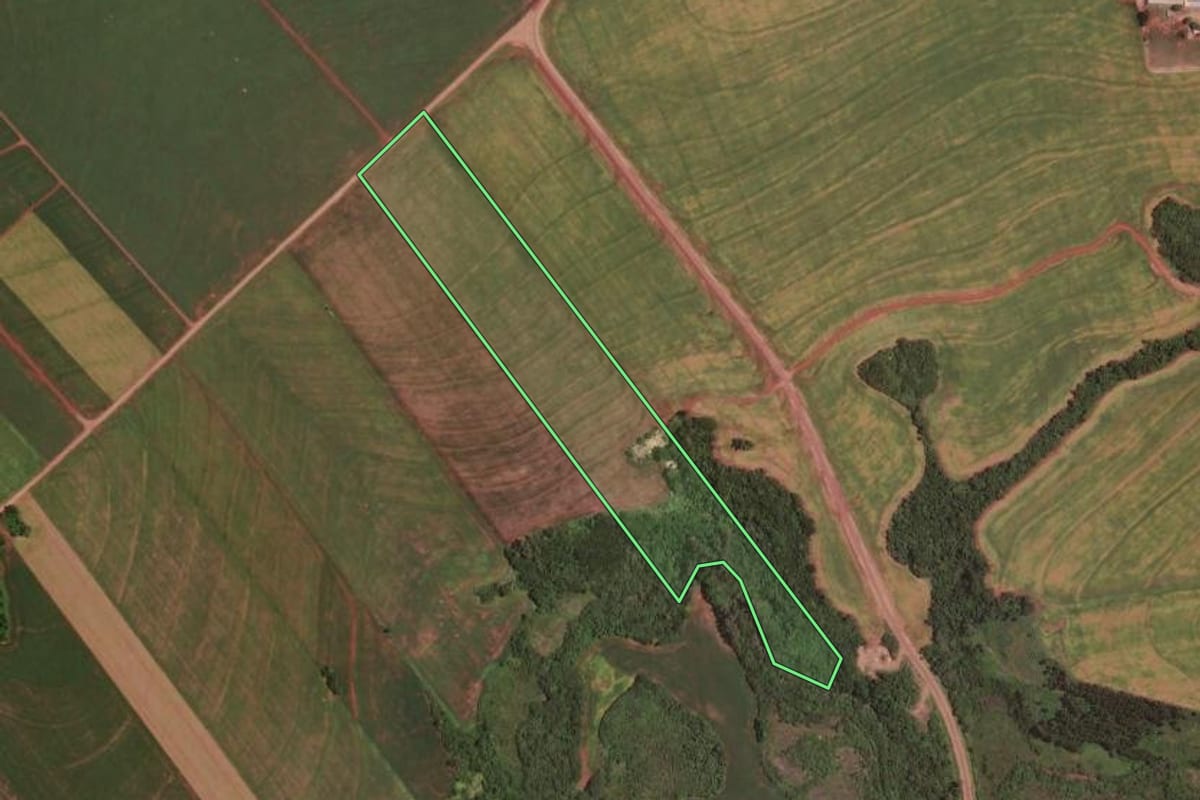 Imagem de satélite do imóvel rural em Ubiratã (PR), com o contorno declarado no CAR desenhado por cima.