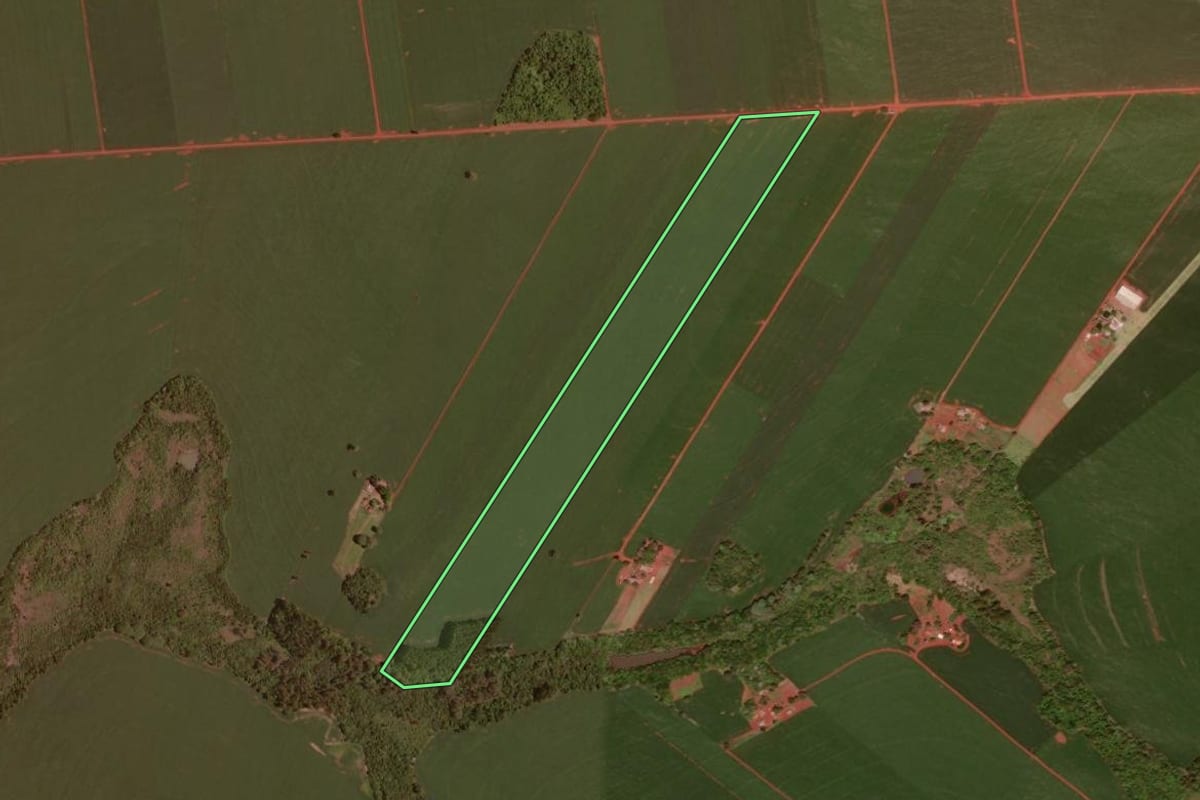 Imagem de satélite do imóvel rural em Ubiratã (PR), com o contorno declarado no CAR desenhado por cima.