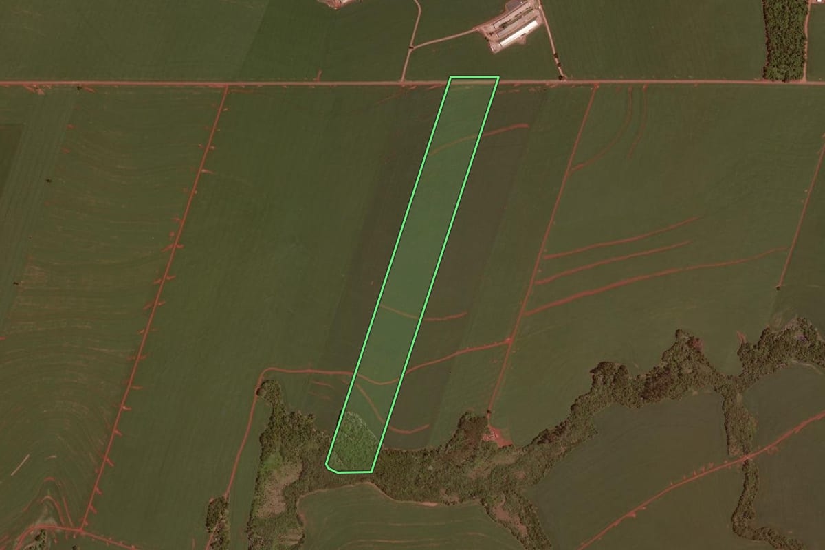 Imagem de satélite do imóvel rural em Ubiratã (PR), com o contorno declarado no CAR desenhado por cima.