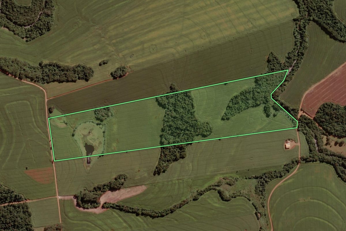 Imagem de satélite do imóvel rural em Ubiratã (PR), com o contorno declarado no CAR desenhado por cima.