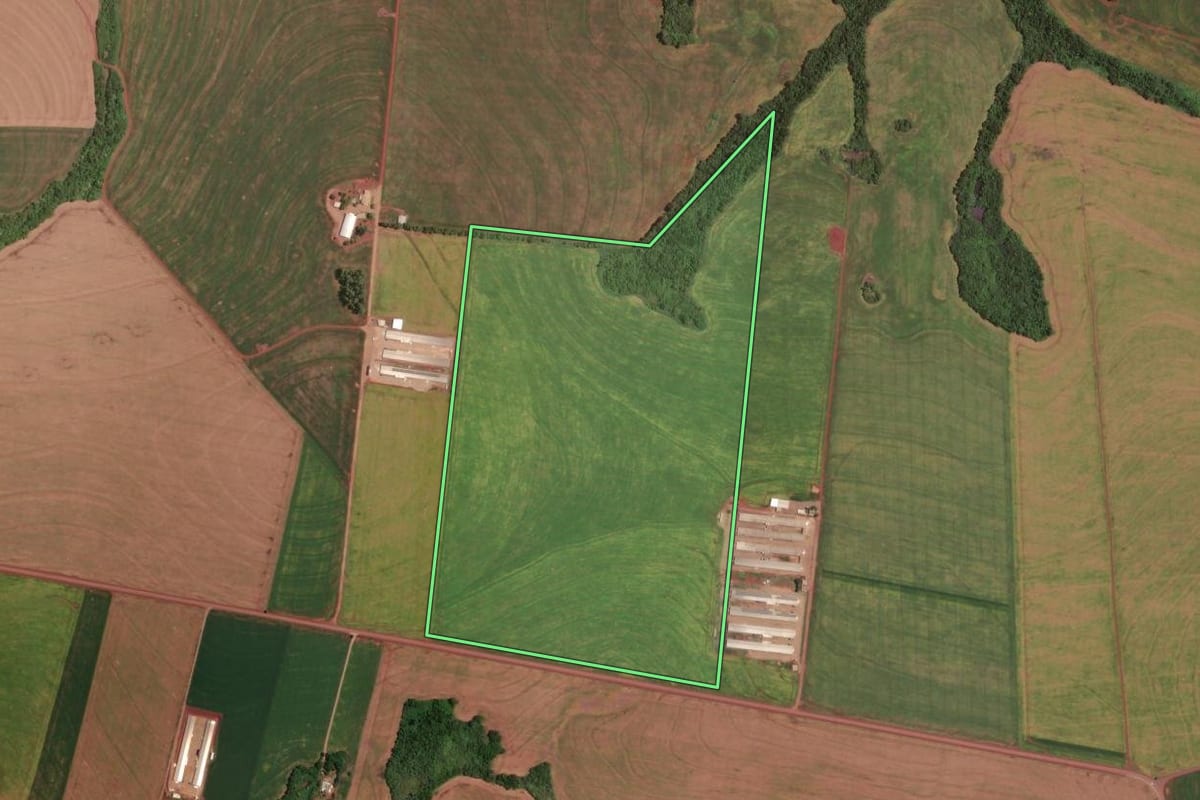 Imagem de satélite do imóvel rural em Ubiratã (PR), com o contorno declarado no CAR desenhado por cima.