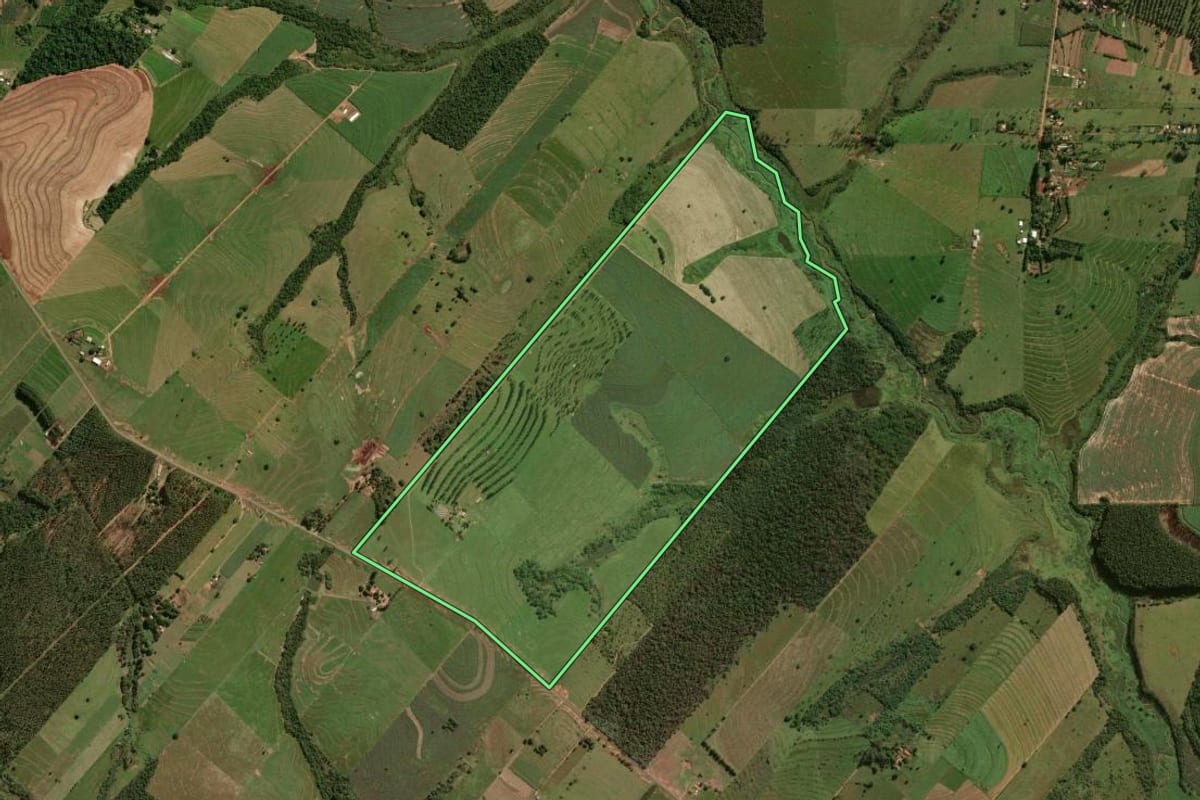 Imagem de satélite do imóvel rural em Umuarama (PR), com o contorno declarado no CAR desenhado por cima.