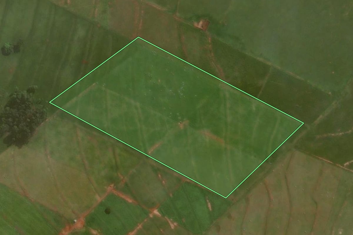 Imagem de satélite do imóvel rural em Umuarama (PR), com o contorno declarado no CAR desenhado por cima.