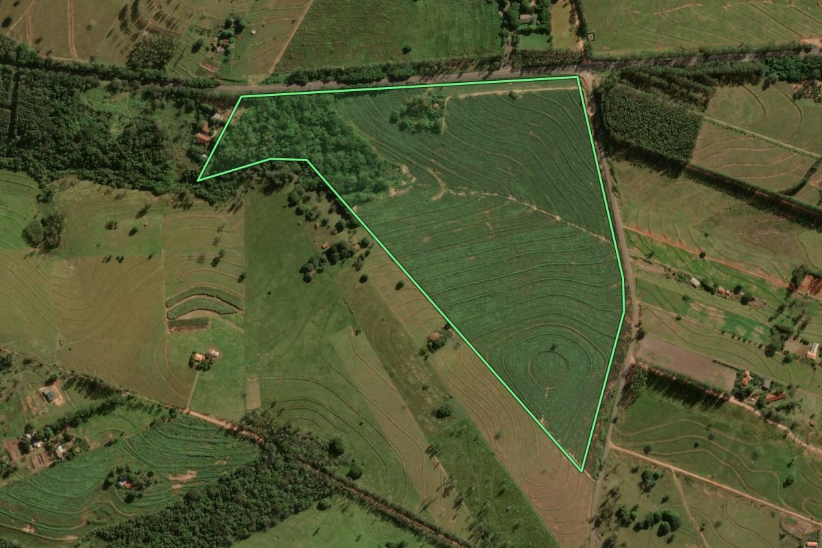 Imagem de satélite do imóvel rural em Umuarama (PR), com o contorno declarado no CAR desenhado por cima.