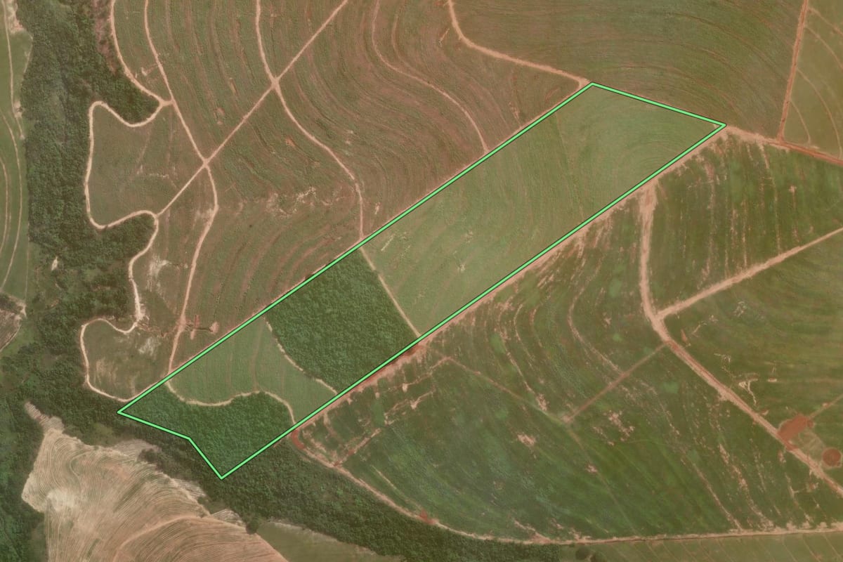 Imagem de satélite do imóvel rural em Umuarama (PR), com o contorno declarado no CAR desenhado por cima.