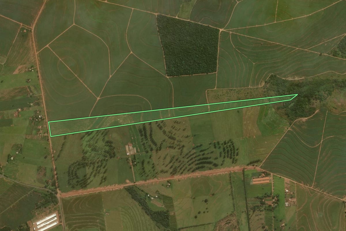 Imagem de satélite do imóvel rural em Umuarama (PR), com o contorno declarado no CAR desenhado por cima.